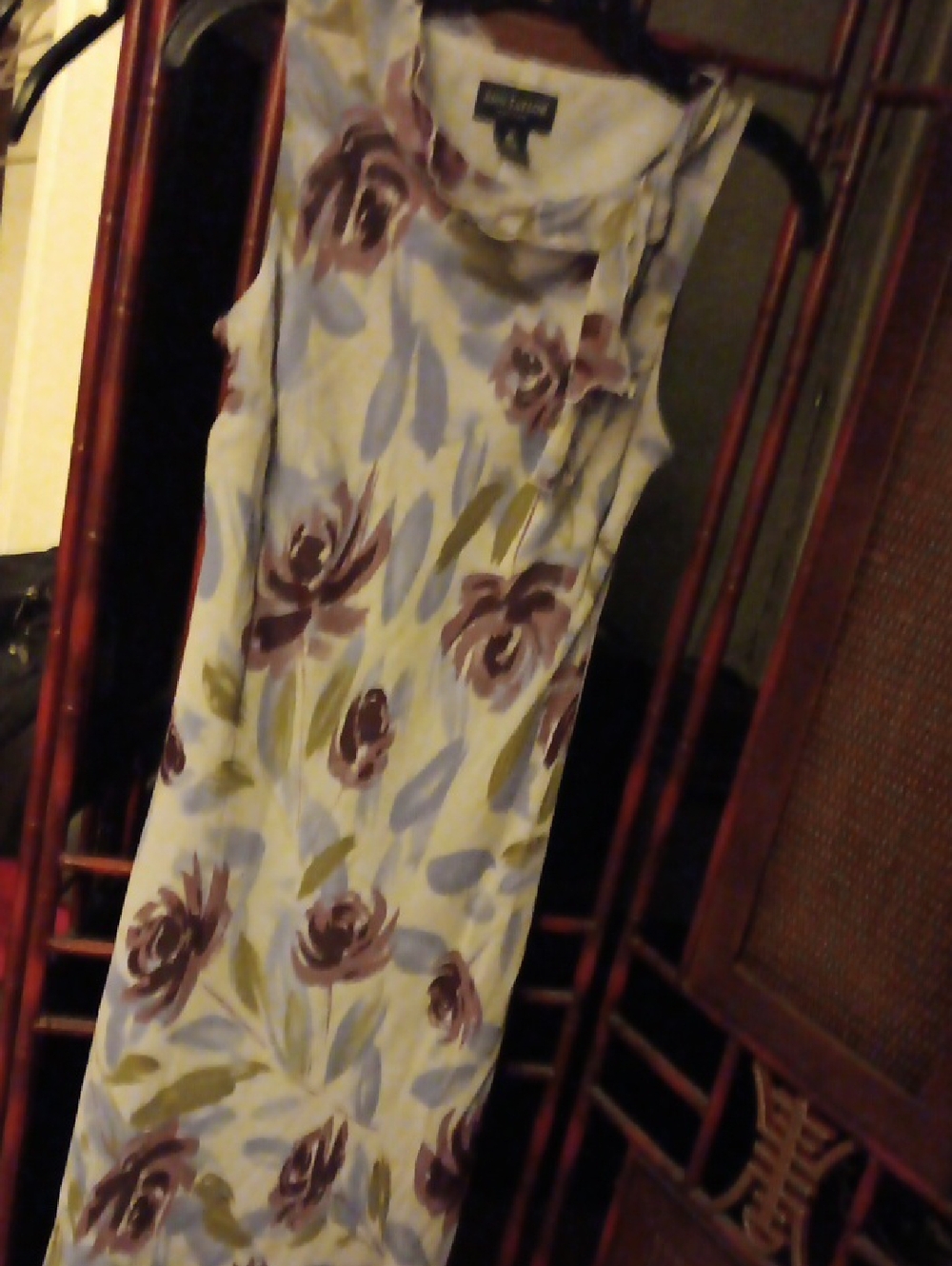 Floral Sleeveless Maxi Dress - Light Blue with Mauve Roses